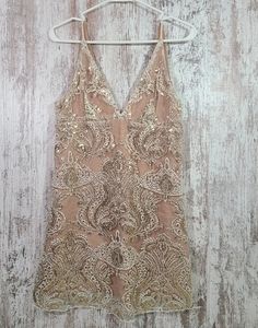 Women's Free People Mini dress sequins slip layered low cut size small